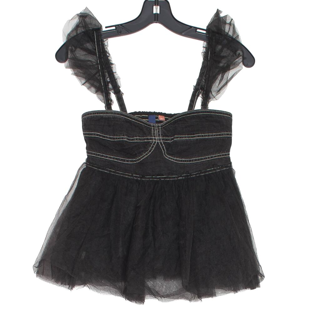 NWT Pilcro Babydoll Peplum Tulle Top Black XXS Balletcore Coquette Fairycore Y2K